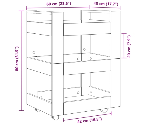 Virtuves Ratiņi Vecs Koks 60X45X80 Cm Inženierijas Koks Vidaxl