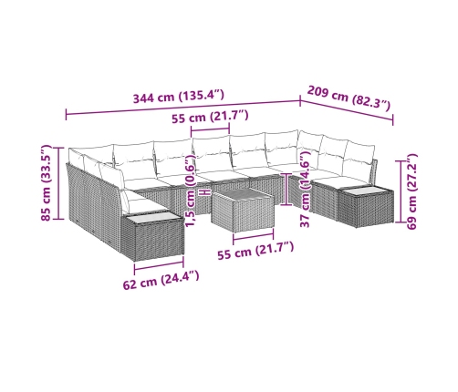 11 Gabalu Dārza Dīvānu Komplekts Ar Spilveniem Bēšs Poli Rattan Akācija Vidaxl
