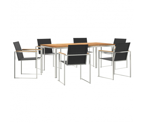 Vidaxl 7 Gab. Dārza Ēdamgalds No Masīva Tīkkoka,  Āra Ēdamgalds 180X90X75 Cm No Masīva Tīkkoka Vidaxl