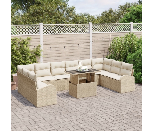 11 Daļu Dārza Dīvānu Komplekts Ar Spilveniem Bēšā Poli Rotangpalmas Vidaxl