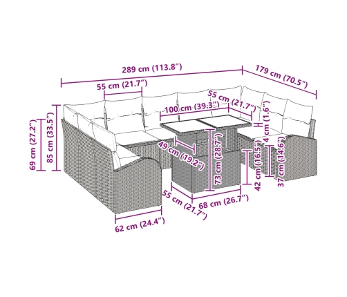 10 Daļu Dārza Dīvānu Komplekts Ar Spilveniem Bēšs Poli Ratan Vidaxl