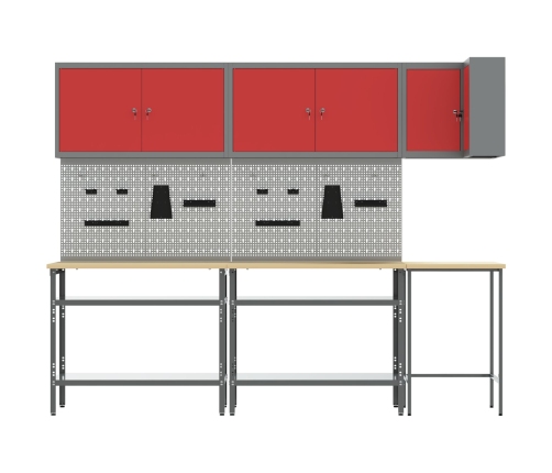 10 Daļu Rīku Uzglabāšanas Galds Sarkans, Inženierijas Koks Un Metāls Vidaxl