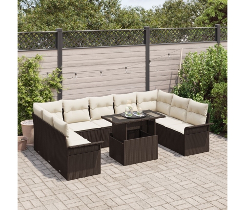 10 Daļu Dārza Dīvānu Komplekts Ar Spilveniem Brūnas Poli Rotangpalmas Vidaxl