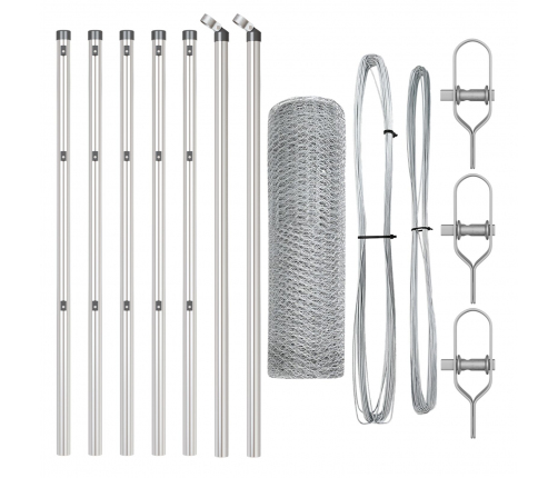 Vidaxl Sešstūra Žogs 0.4X10 M Galvanizēta Tērauda,  Žoga Postes 7 Gab Ø32 Mm 80 Cm Galvanizēta Tērauda Vidaxl