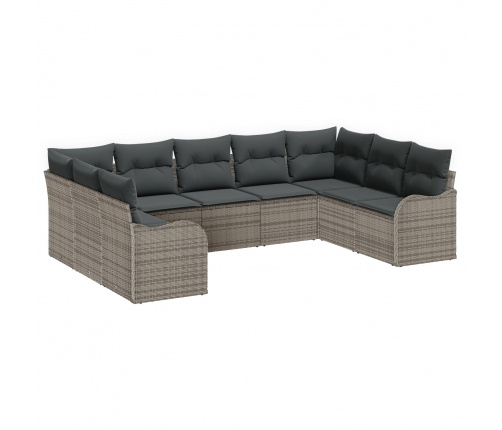 Vidaxl 9 Gabalu Dārza Dīvānu Komplekts Ar Spilveniem Pelēks Poli Rotangpalma,  2-Vietīgs Dārza Dīvāns Ar Spilveniem Pelēks Poli Rotangpalma Vidaxl