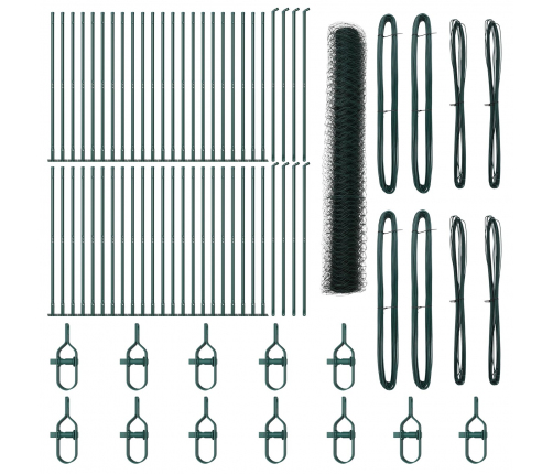 Vidaxl Sešstūra Žogs Zaļā Krāsā 1.2X100 M Tērauds,  Žogu Stabi Ar Pamatplāksnēm 13 Gab Ø32Mm 68.5Cm Cinkots Tērauds Vidaxl