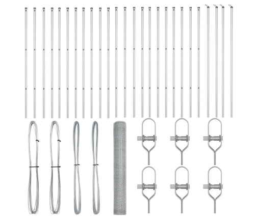 Vidaxl Sešstūra Žogs 1X50 M Cinkots Tērauds,  Žogu Stabi 13 Gabali Ø32 Mm 150 Cm Cinkots Tērauds Vidaxl