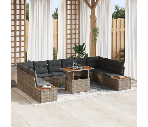 11 Daļu Dārza Ēdamgalds Ar Spilventiņiem Pelēks Poli Rotangpalmas Akācija Vidaxl