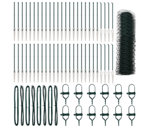 Vidaxl Hexagona Sēta Zaļā 0.4X100 M Tērauds,  Sētas Kājas Ar Uzgaļu 13 Gab. Ø32 Mm 60 Cm Cinkots Tērauds Vidaxl