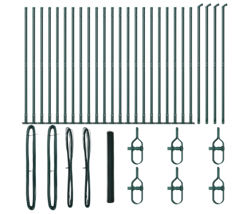 Vidaxl Sešstūru Žogs Zaļš 1.6X50 M Tērauds,  Žoga Stabi Ar Pamatplāksnēm 13 Gab. Ø32Mm 88.5Cm Cinkots Tērauds Vidaxl
