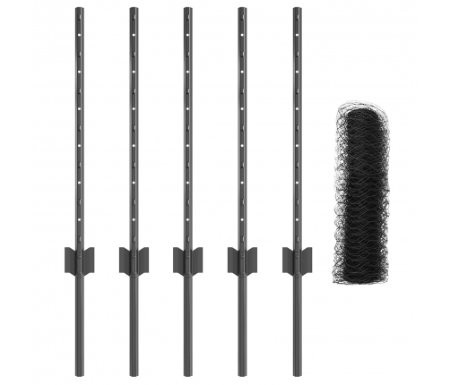 Vidaxl Žoga Stabi 5 Gb U-Kanāls Pelēks 60 Cm Tērauds,  Sešstūra Žogs Pelēks 0.5X10 M Tērauds Vidaxl