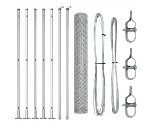 Vidaxl Sešstūra Žogs 1.2X10 M Cinkots Tērauds,  Žoga Stabi Ar Pamatplāksnēm 7 Gab. Ø32Mm 68.5Cm Cinkots Tērauds Vidaxl