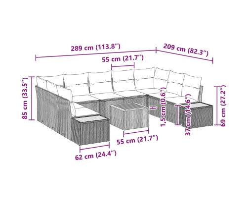 10 Gabalu Dārza Dīvānu Komplekts Ar Spilveniem Pelēks Poli Rotangpalma Akācija Vidaxl