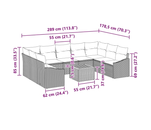 10 Daļu Dārza Dīvānu Komplekts Ar Spilveniem Bēšs Poliratans Akācija Vidaxl