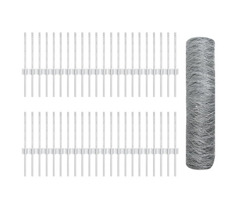 Vidaxl Žogu Stabi 11 Gab U-Kanāls 40 Cm Galvanizēta Tērauda,  Hexagona Žogs 0.4X100 M Galvanizēta Tērauda Vidaxl