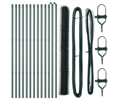 Vidaxl Hekta Žogs Zaļš 1,6X25 M Tērauds,  Žoga Stabi 13 Gabali Zaļi Ø32 Mm 210 Cm Cinkots Tērauds Vidaxl