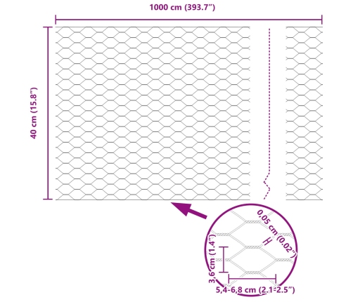 Vidaxl Žogu Stabi 5 Gabali U-Kanālā 40 Cm Cinkots Tērauds,  Sešstūra Žogs 0.4X10 M Cinkots Tērauds Vidaxl