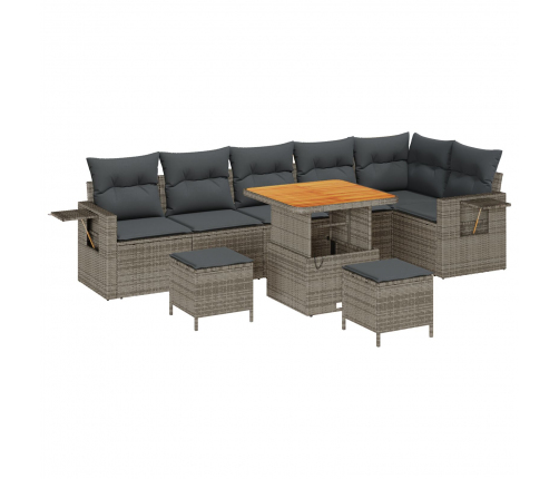 Vidaxl 9 Gabalu Dārza Dīvānu Komplekts Ar Spilveniem Pelēkā Poli Rotangpalma Akācijas,  3 Gabalu Dārza Ēdamgalds Ar Spilveniem Pelēkā Poli Rotangpalma Akācijas Vidaxl