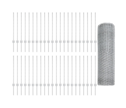 Vidaxl Žoga Stabi 11 Gab. U-Kanāls 80 Cm Cinkots Tērauds,  Sešstūra Žogs 0,8X100 M Cinkots Tērauds Vidaxl