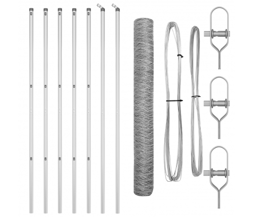Vidaxl Sešstūra Žogs 1.2X10 M Cinkota Tērauda,  Žogu Stabi 7 Gab Ø32 Mm 170 Cm Cinkota Tērauda Vidaxl