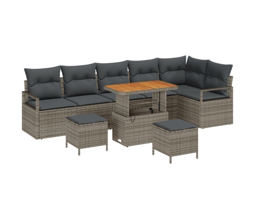 Vidaxl 9 Gabalu Dārza Dīvānu Komplekts Ar Spilveniem Pelēks Poli Rotangpalma Akācija, Vidaxl 2-Sēdvietu Dārza Dīvāns Ar Uzglabāšanu Un Spilveniem Pelēks Poli Rotangpalma,  3 Gabalu Dārza Ēdamgalds Ar Spilveniem Pelēks Poli Rotangpalma Akācija Vidaxl