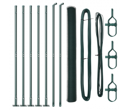 Vidaxl Zaļais Sešstūra Žogs 1.4X10 M Tērauds,  Žogu Stabi Ar Pamata Plāksnēm 7 Gab. Ø32Mm 78.5Cm Galvanizēts Tērauds Vidaxl