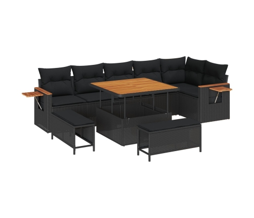 Vidaxl 9 Gabalu Dārza Dīvānu Komplekts Ar Spilveniem, Melns Polirastiks, Akācija,  3 Gabalu Dārza Ēdamgalds Ar Spilveniem, Melns Polirastiks, Akācija Vidaxl