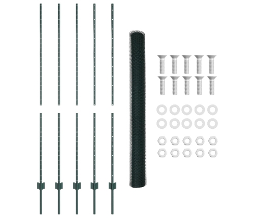 Vidaxl Žoga Stabi 5 Gab. U-Kanāls Zaļā Krāsā, 150 Cm Tērauda,  Sešstūra Žogs Zaļā Krāsā, 1.5X10 M Tērauda Vidaxl