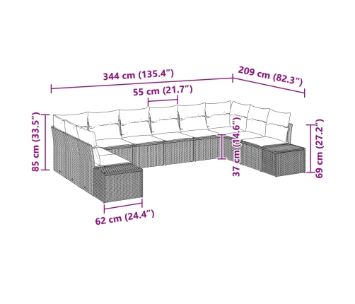 10 Gabalu Dārza Dīvānu Komplekts Ar Spilveniem Gaiši Pelēks Poli Rotangpalma Vidaxl