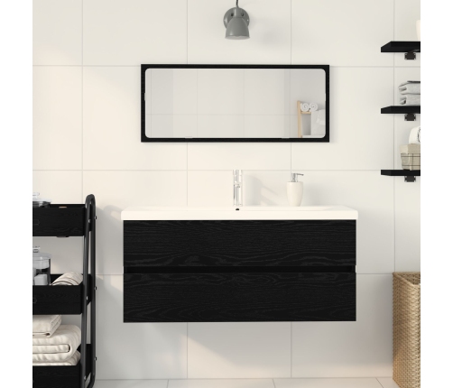 Vidaxl Izlietnes Skapis Ar Iebūvētu Baseinu Melna Ozola Inženierijas Koks,  Izlietnes Skapis Melna Ozola 90X38.5X45 Cm Inženierijas Koks Vidaxl