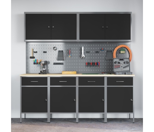 10 Daļu Darba Skapja Un Naglu Dēļu Komplekts Melnā Mdf Un Metālā Vidaxl