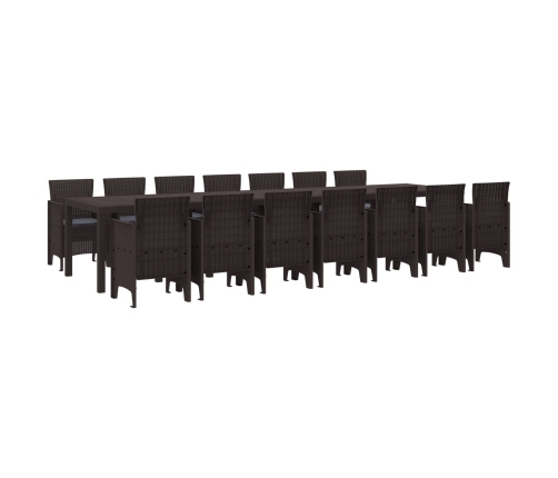 Vidaxl 15 Daļu Dārza Ēdamistabas Komplekts Ar Spilveniem Brūnā Poli Rotangpalma, Vidaxl Dārza Galds Brūns 250X100X73 Cm Poli Rotangpalma, Vidaxl Dārza Galds Brūns 150X100X73 Cm Poli Rotangpalma, Vidaxl Dārza Krēsli Ar Spilveniem 2 Gab Brūnā Poli Rotangpal
