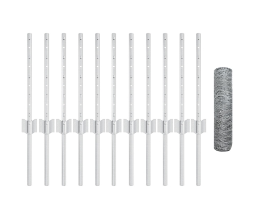 Vidaxl Žoga Stabi 11 Gab. U-Kanāls 40 Cm Galvanizēts Tērauds,  Sešstūra Žogs 0.4X25 M Galvanizēts Tērauds Vidaxl