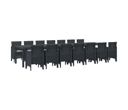 Vidaxl 15 Gab. Dārza Ēdamgalds Ar Spilveniem Antracīts Poli Rotangpalma, Vidaxl Dārza Galds Antracīts 250X100X73 Cm Poli Rotangpalma, Vidaxl Dārza Galds Antracīts 150X100X73 Cm Poli Rotangpalma, Vidaxl Dārza Krēsli Ar Spilveniem 2 Gab. Antracīts Poli Rota
