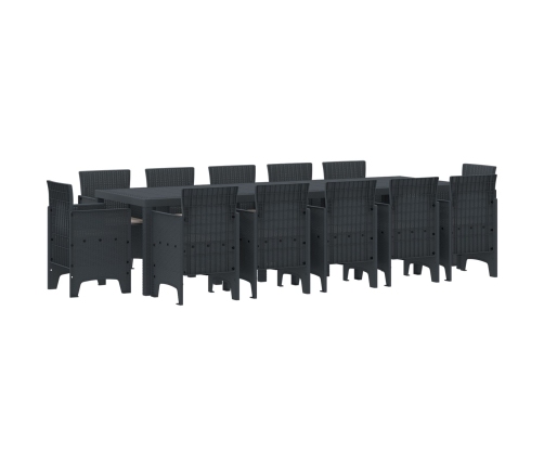 Vidaxl 13 Gabalu Dārza Ēdamgalds Ar Spilveniem Antracīta Poli Rotangpalmas, Vidaxl Dārza Galds Antracīts 150X100X73 Cm Poli Rotangpalmas,  Dārza Krēsli Ar Spilveniem 4 Gab. Antracīta Poli Rotangpalmas Vidaxl