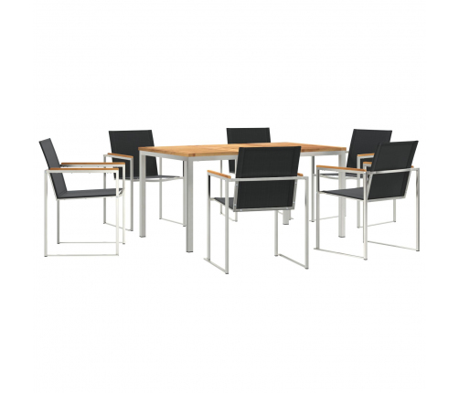 Vidaxl 7 Daļu Dārza Galds Masīvs Tīkkoks,  Āra Galds 150X90X75 Cm Masīvs Tīkkoks Vidaxl
