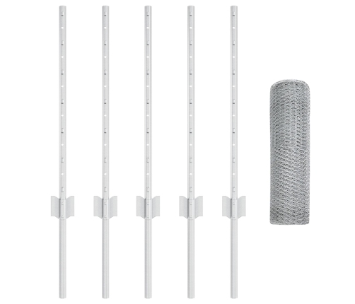 Vidaxl Žoga Stabi 5 Gab U-Kanāla 60 Cm Galvanizēts Tērauds,  Sešstūra Žogs 0.5X10 M Galvanizēts Tērauds Vidaxl