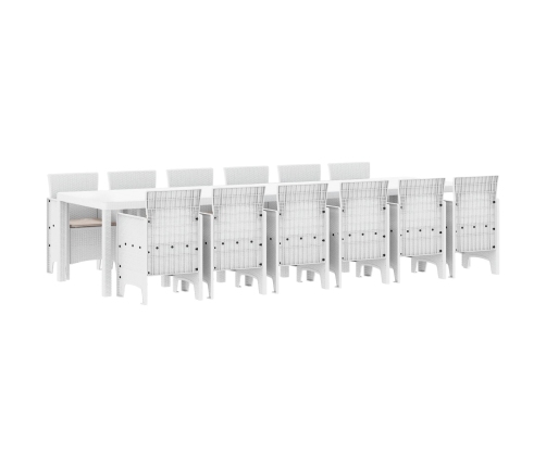 Vidaxl 13 Daļu Dārza Ēdamgalds Ar Spilveniem Balts Poli Rotangpalma, Vidaxl Dārza Galds Balts 200X100X73 Cm Poli Rotangpalma, Vidaxl Dārza Galds Balts 150X100X73 Cm Poli Rotangpalma,  Dārza Krēsli Ar Spilveniem 4 Gab Balti Poli Rotangpalma Vidaxl