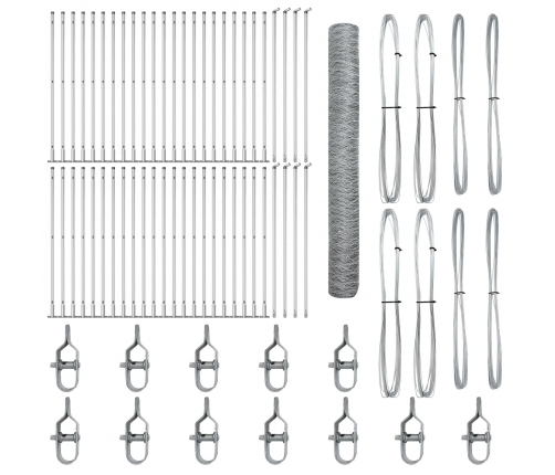 Vidaxl Sešstūra Žogs 1.2X100 M Cinkots Tērauds,  Žogu Stabi Ar Pamata Plāksnēm 13 Gab. Ø32Mm 68.5Cm Cinkots Tērauds Vidaxl