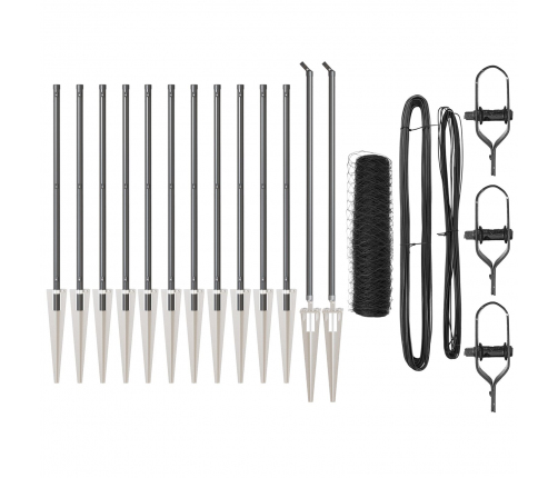 Vidaxl Sešstūra Žogs Pelēks 0.6X25 M Tērauds,  Žogu Stabi Ar Spike 13 Gab Ø32 Mm 80 Cm Galvanizēts Tērauds Vidaxl