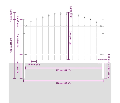 Žoga Panelis Ar Smaili Arku 2 Gab. Pulverkrāsots Tērauds Vidaxl