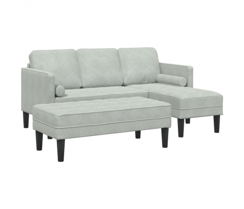 Vidaxl Dārza Dīvāns Ar Soliņu Un Spilveniem L-Veida Gaiši Pelēks Audums, Vidaxl 3-Sēdzēja Dīvāns Ar Šaizi L-Veida Gaiši Pelēks 160 Cm Audums,  Soliņš Gaiši Pelēks 113 Cm Audums Vidaxl