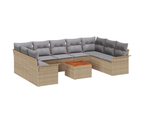 10 Gabalu Dārza Dīvānu Komplekts Ar Spilveniem Bēšs Polietilēna Rotangpalma Akācija Vidaxl