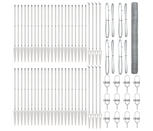 Vidaxl Sešstūra Žogs 1.5X100 M Cinkots Tērauds,  Žoga Stabi Ar Mītni 13 Gab. Ø32 Mm 170 Cm Cinkots Tērauds Vidaxl