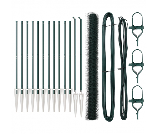 Vidaxl Sešu Stūru Žogs Zaļš 1.6X25 M Tērauds,  Žogu Stabi Ar Riekstu 13 Gab Ø32 Mm 180 Cm Cinkots Tērauds Vidaxl