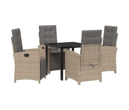 Vidaxl 5 Daļu Dārza Ēdamgaldu Komplekts Ar Spilveniem Bēšs Poli Rotangpalma,  Dārza Galds Melns 80X80X73 Cm Rūdīts Stikls Vidaxl
