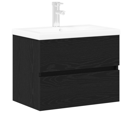 Vidaxl Izlietnes Skapītis Ar Iebūvētu Izlietni Melnā Ozola Inženierijas Koks,  Izlietnes Skapītis Melnā Ozola 60X38.5X45 Cm Inženierijas Koks Vidaxl