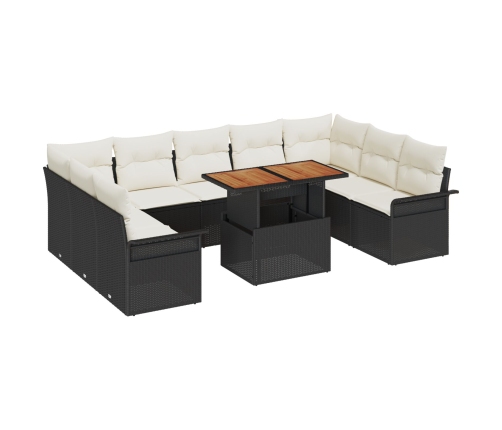 10 Gabalu Dārza Ēdamgaldu Komplekts Ar Spilveniem Melnā Poli Rotanga Vidaxl