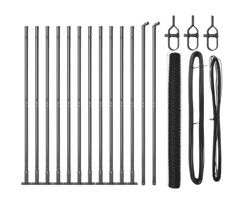 Vidaxl Sešstūra Žogs Pelēks 1.4X25 M Tērauds,  Žoga Stabi Ar Pamatplāksnēm 13 Gab. Ø32Mm 78.5Cm Cinkots Tērauds Vidaxl