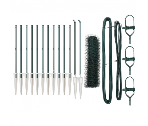 Vidaxl Sešgalvu Žogs Zaļš 0.6X25 M Tērauds,  Žogu Stabi Ar Enkuru 13 Gabali Ø32 Mm 80 Cm Cinkots Tērauds Vidaxl